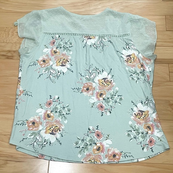 Floral Blouse with Tie Tassels - Mint Green - Picture 8 of 9